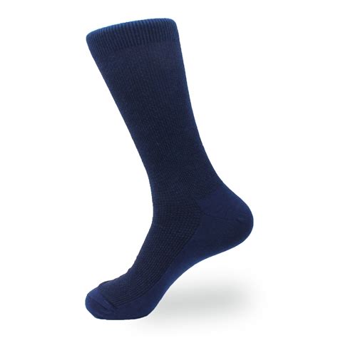 Navy Blue Textured Cotton Blend Socks Mens Solid Color Dress Socks