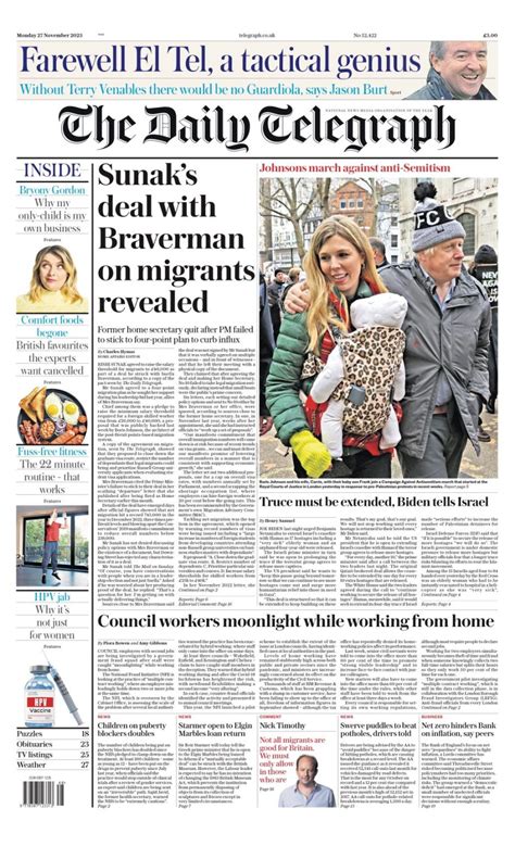 Daily Telegraph Front Page 27th Of November 2023 Tomorrows Papers Today