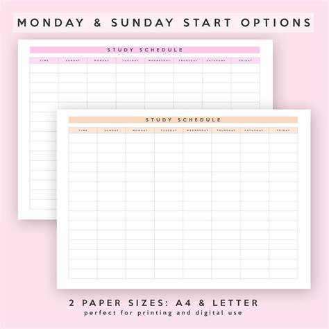 Study Schedule Study Timetable A4 And Letter Printable Etsy