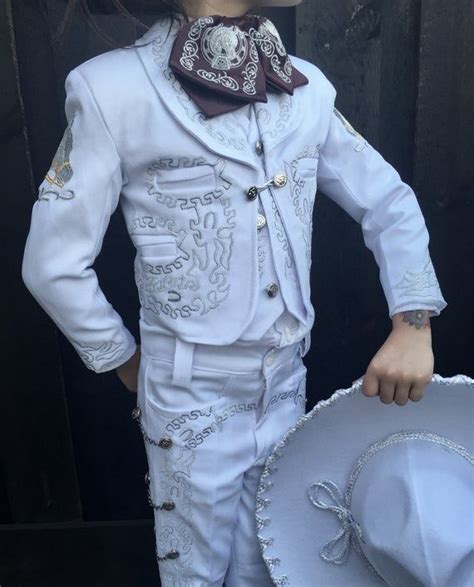White Boy Charro Mariachi Outfit With Burgundy Silver Bow White Boys