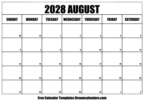 August 2028 Calendar Free Blank Printable With Holidays