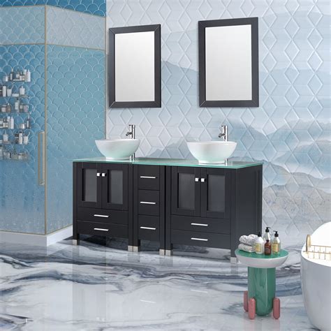 Wonline 60 Modern Wood Bathroom Vanity Cabinet White Round Ceramic