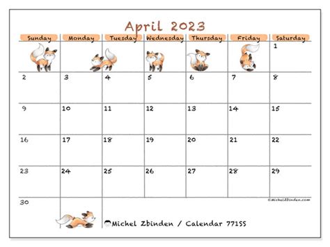 April Printable Calendar Ss Michel Zbinden Uk