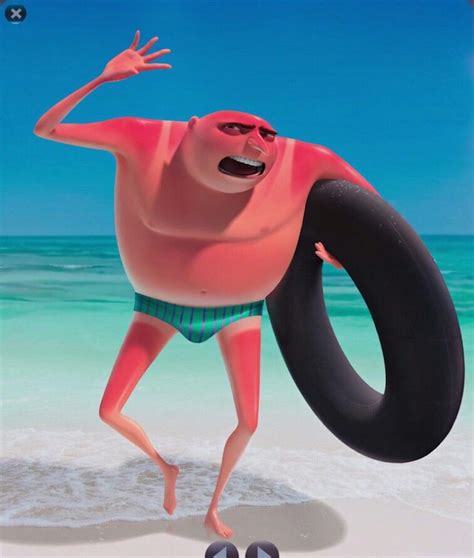 A Cartoon Character Holding An Inflatable Object On The Beach