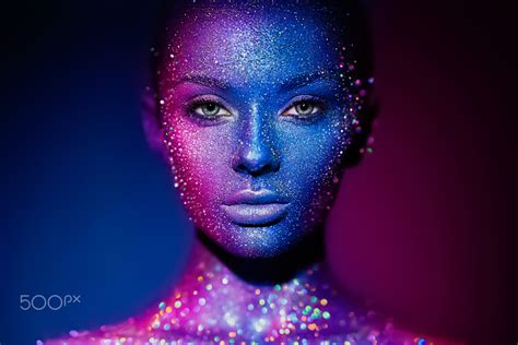 Oleg Gekman Women Portrait Face Paint Body Paint Makeup Glamour Blue