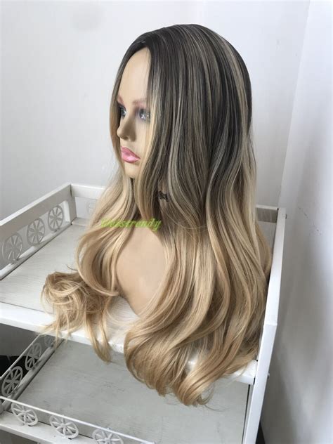 Mixed Brown Blonde Ombre Wigs Long Straight Wavy Premium Etsy