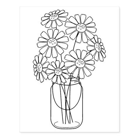 Mason Jar Daisy Flowers Coloring Page Rubber Stamp Zazzle Com Rock