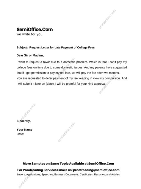 Request Letter For Late Payment Of College Fees Semiofficecom