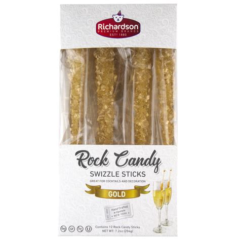 Roses Brands Gold Rock Candy Swizzle Sticks 12 Piece Box