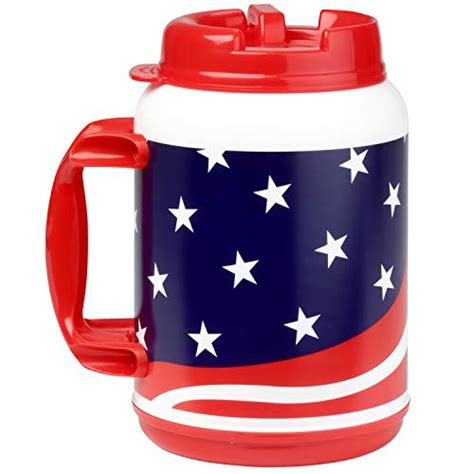 64 Ounce Insulated Mug With Lid Handle Flexible Straw With Cap Large Plastic Cup Usa Flag