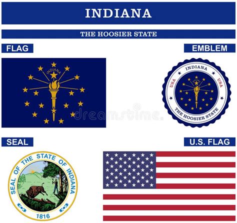 Indiana Symbol Collection With Flag Seal Us Flag And Emblem As Vector