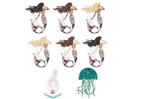 Glitter Mermaids Clipart 46948 Illustrations Design Bundles