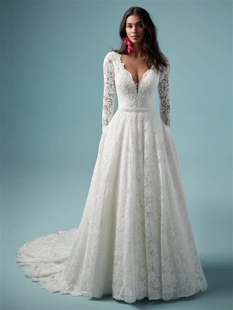 Lace V Neckline Long Sleeve Ball Gown Wedding Dress Kleinfeld Bridal