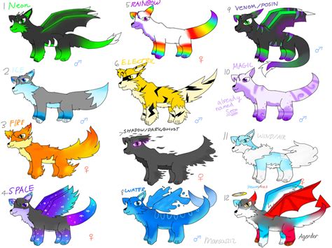 Closed Adoptables The Elemental Wolf Pack By Mansa1212 On Deviantart