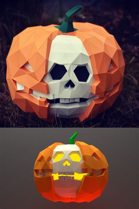Skull Pumpkin 3d Papercraft Pdf Template Diy Low Poly Etsy Scary