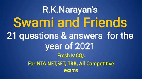Swami And Friends By Rknarayan Mcqs Netset Trb Exams 2021 In