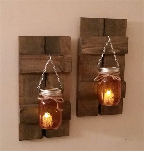 Pallet Wood Shutters Mason Jar Lanterns Pair Rustic