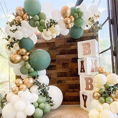 Pcs Baby Shower Balloon Garland Kit With Sage Green Gold Etsy