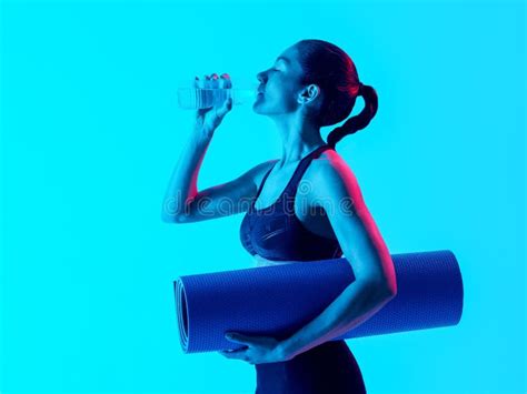 Woman Fitness Exercices Isolated Drinking Water Stock Image Image Of