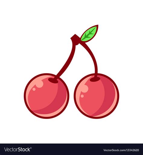 Two Cherries With Leaf Food Item Outlined Vector Image