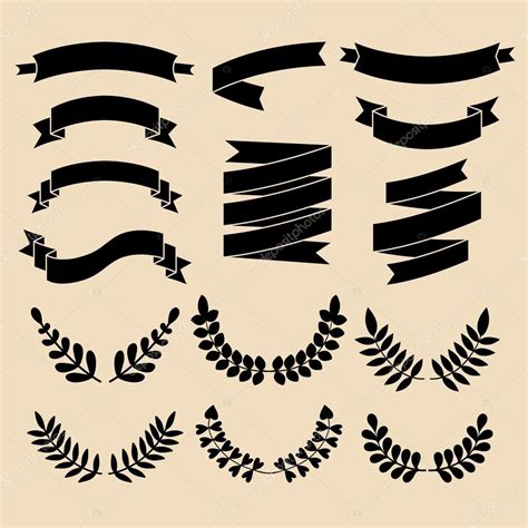 Download vintage logos with ribbons, laurels and badges — Stock Vector © vladayoung #70824769