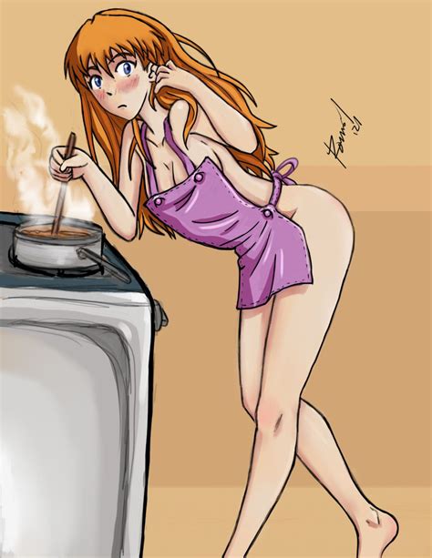 Rule 34 Aged Up Apron Apron Only Ass Asuka Langley Sohryu Bare Ass Bare Legs Bare Thighs Blue