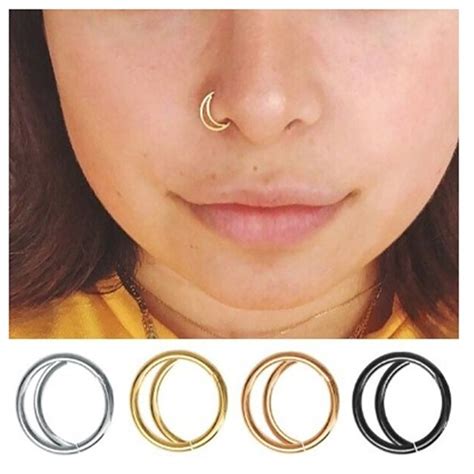 Junlowpy Fake Nose Ring Labret Lip Ring Clip Lip Piercing Helix