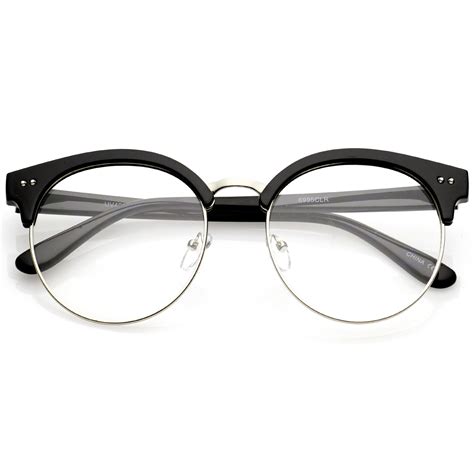 Womens Round Half Frame Clear Lens Cat Eye Glasses Zerouv