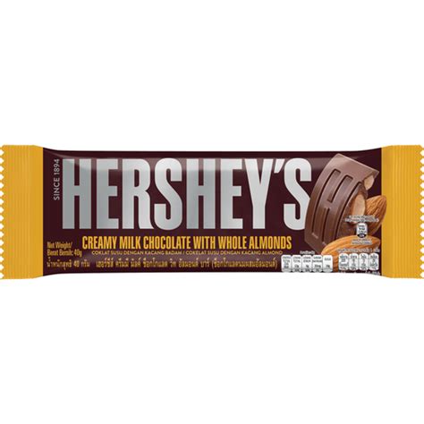 Hersheys Creamy Milk Chocolate With Whole Almonds 40g Chocolate