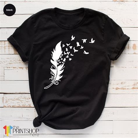 Feather Tshirt Feather Birds Shirt Cute Graphic Tee Women Etsy