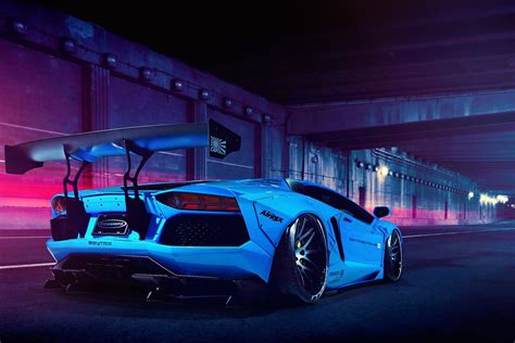 Hd Wallpaper Liberty Walk Lamborghini Aventador Supercar Blue