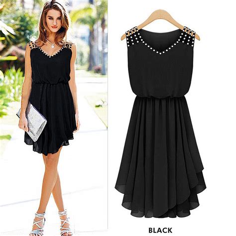 Sexy Sleeveless Evening Cocktail Party Dress Womens Lady Chiffon Casual