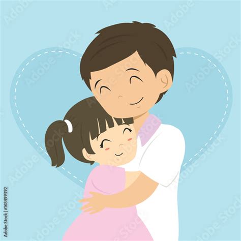 Happy Father And His Daughter Hugging Cartoon Vector Stock Vector