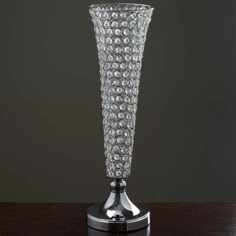 Efavormart Set Of 2 Tall Silver Beaded Crystals Trumpet Floral Vase