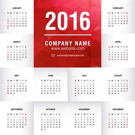 Calendario 2016 Rojo Y Blanco Descargar Vectores Gratis