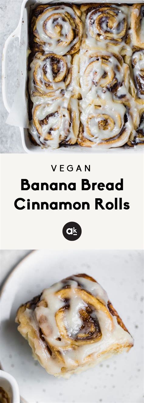 Vegan Banana Bread Cinnamon Rolls On A White Plate And In A Casserole Dish