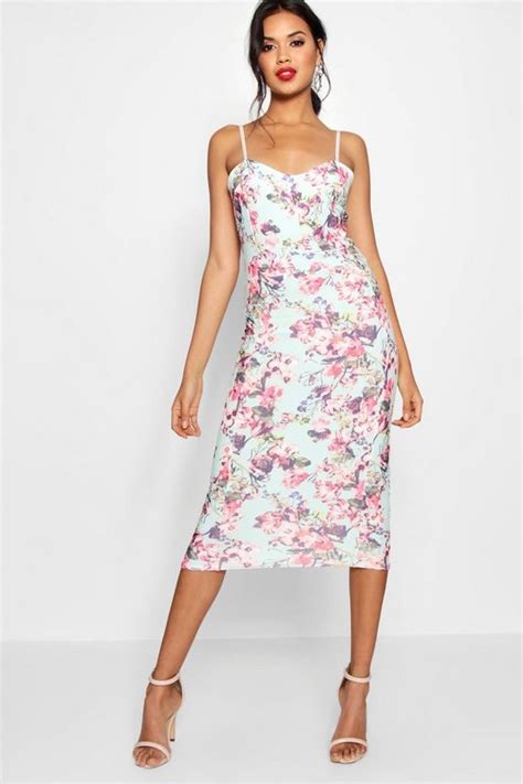 Faye Floral Print Strappy Midi Bodycon Dress Boohoo