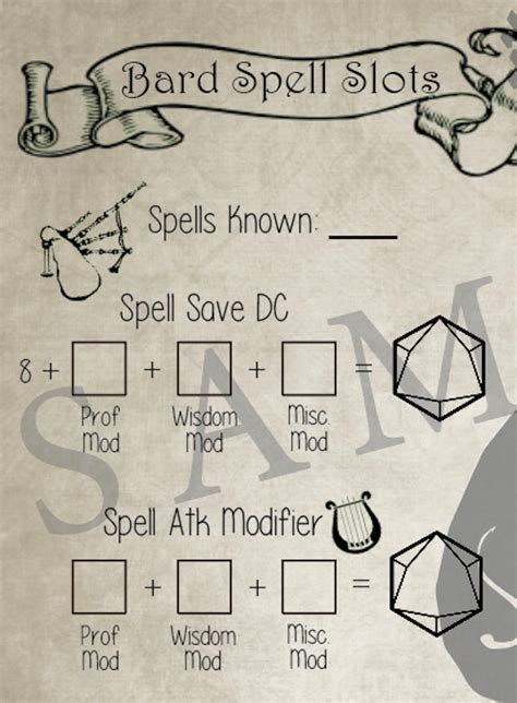 Bard Spell Tracker Dnd Spell Slot Tracker Spell Tracker Etsy