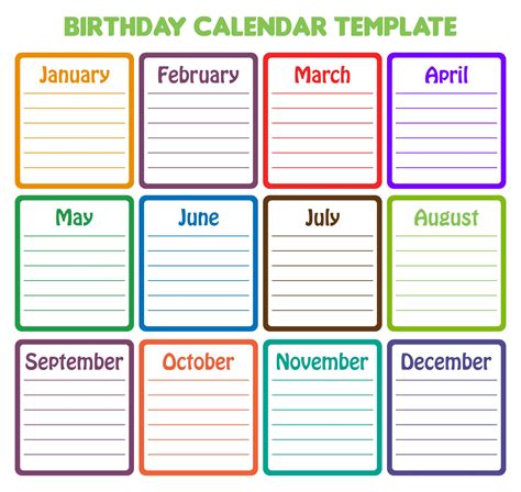 Birthday Calendar Printable Free Sample Example And Format Templates