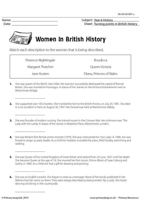 Uk Famous Women In History Worksheet Social Studies