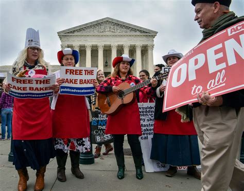 the scene outside the supreme court as justices hear the colorado baker wedding cake case the