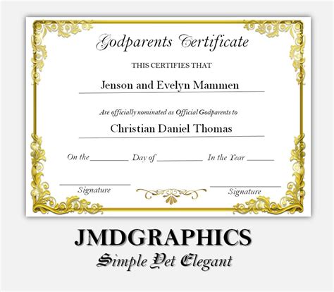 Official Godparents Certificate Instant Download Baptism Etsy Uk