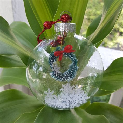 Handmade Glass Ornament Floating Wreath With Glitter Snowflakes