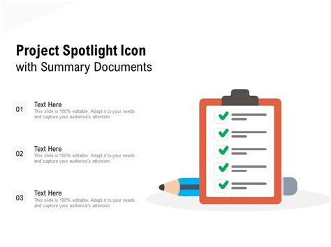 Project Spotlight Icon With Summary Documents Powerpoint Presentation