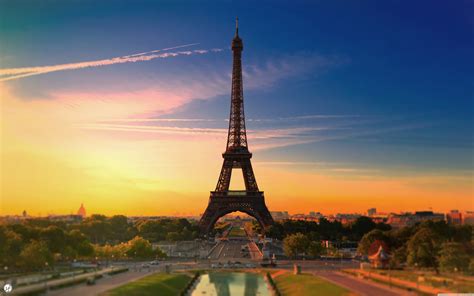 Eiffel Tower Paris France Color Correction Sunset Sky Architecture
