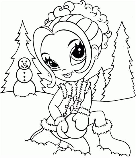 Lisa Frank is Building Snowman coloring page - Download, Print or Color