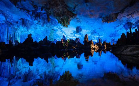 Обои Китай пещера отражение чудеса природы красота пещера