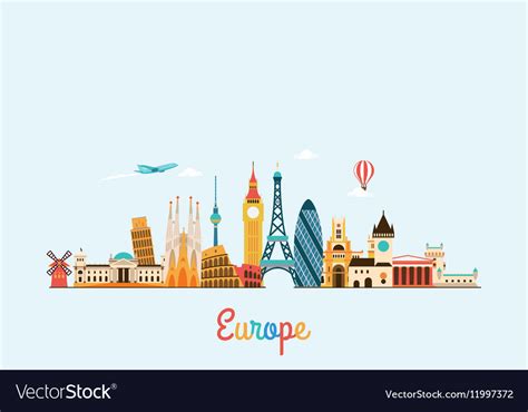 Europe Skyline Travel And Tourism Background Vector Image