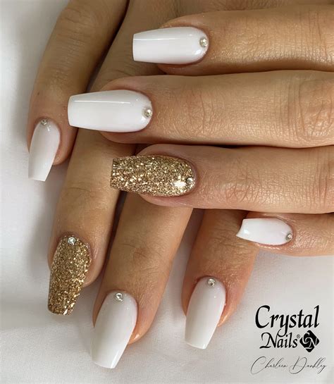 White & Gold Nails | Gold nail designs, White nails with gold, White
