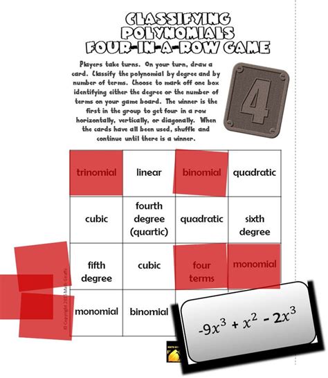 FREE Four-In-A-Row Game: Classifying Polynomials | Polynomials ...